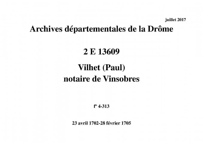 23 avril 1702-28 février 1705