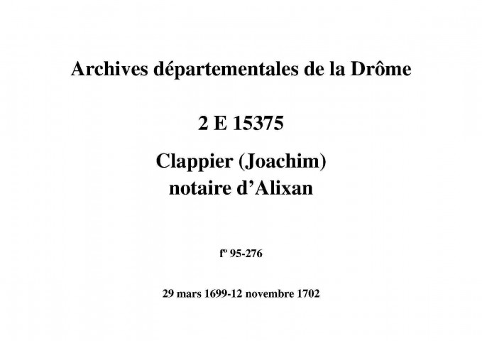 29 mars 1699-12 novembre 1702