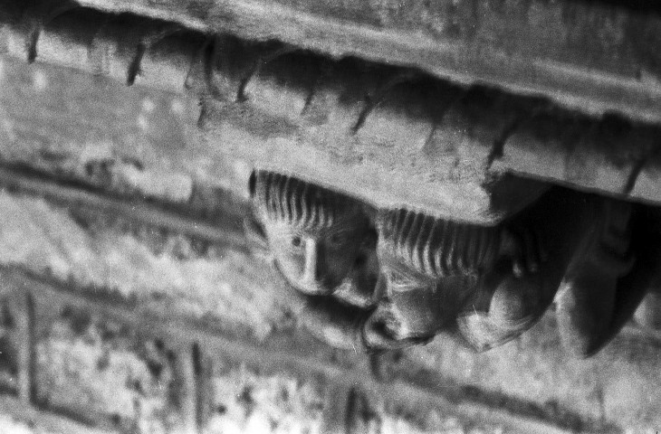 Champagne (Ardèche). - L'église Saint-Pierre, modillon. (flou)