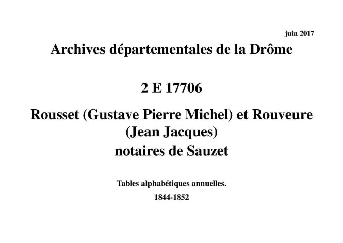 Tables alphabétiques annuelles (1844-1852).