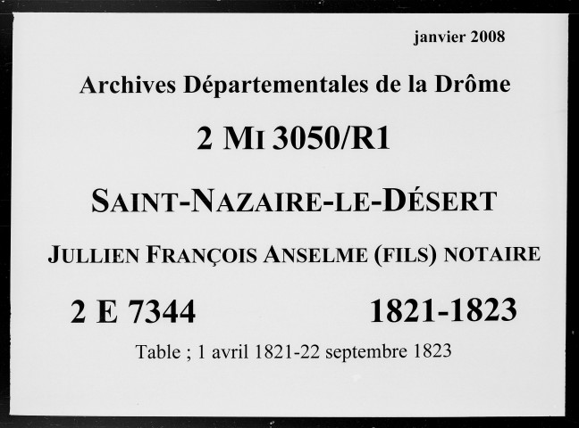 1er avril 1821-22 septembre 1823