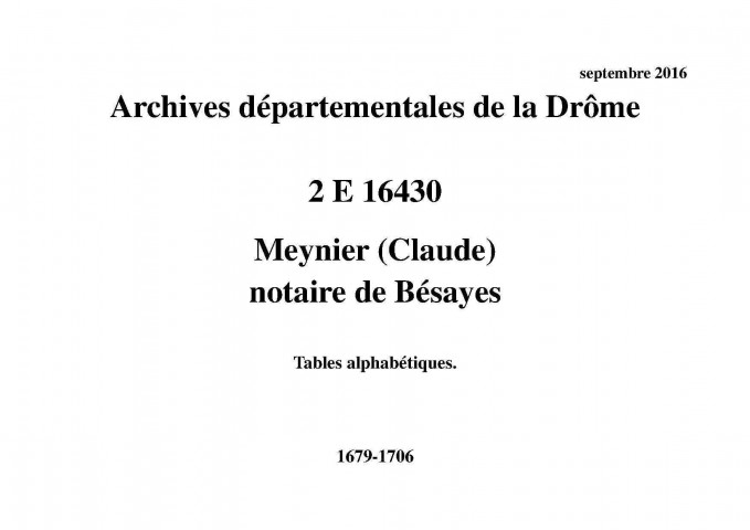 Tables alphabétiques (1679-1706).