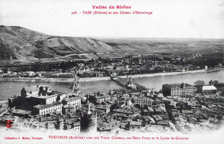 Vue panoramique de la ville et de Tournon (Ardèche).