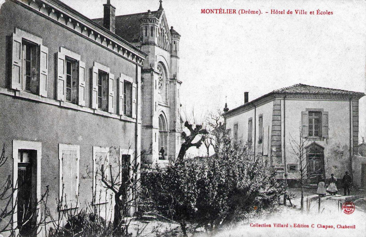 Le groupe scolaire, la mairie et l'église Saint-Prix.
