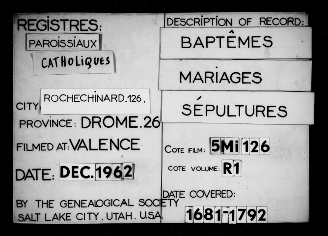 Baptêmes, mariages, sépultures (1681-1792).