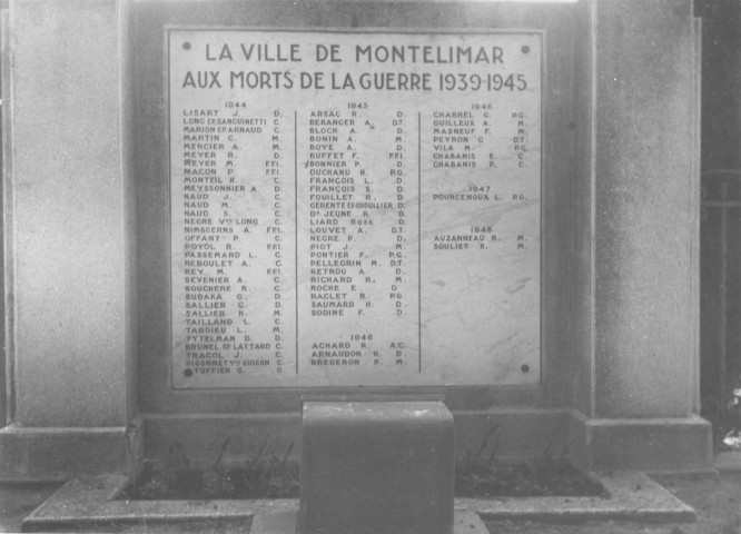 66. Brigade de Montélimar. Nature de la commémoration : stèle. Lieu : Montélimar, Champ de Mars. Nombre de victimes, morts au combat : 6.