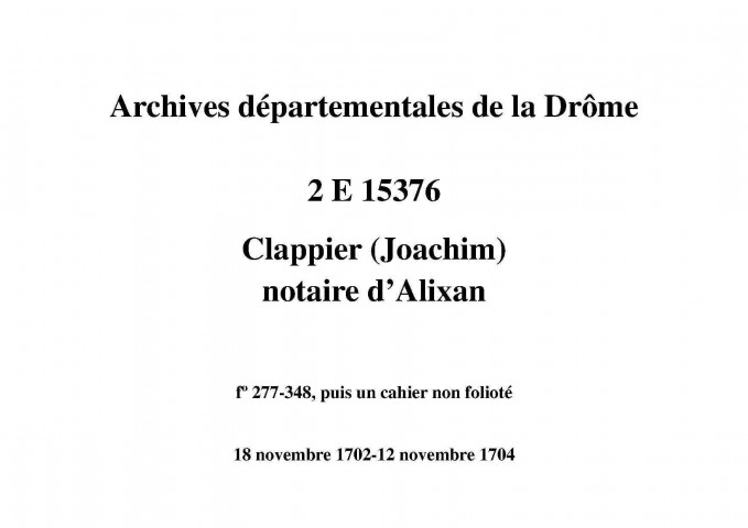18 novembre 1702-12 novembre 1704