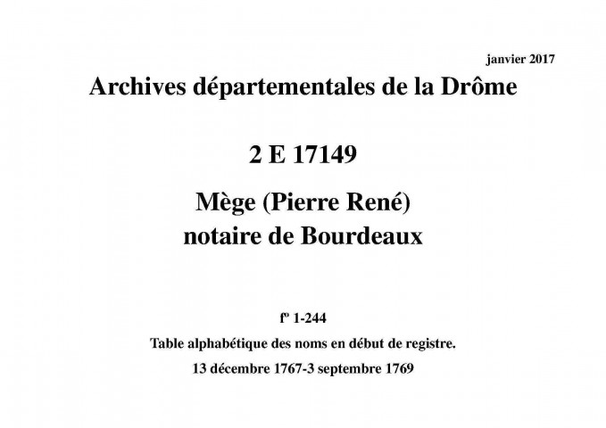 13 décembre 1767-3 septembre 1769