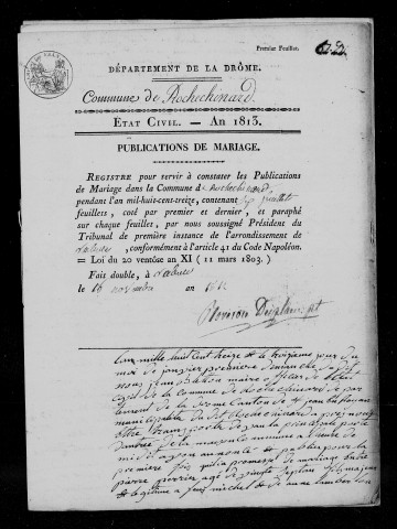 Publications de mariages (1813-1822).