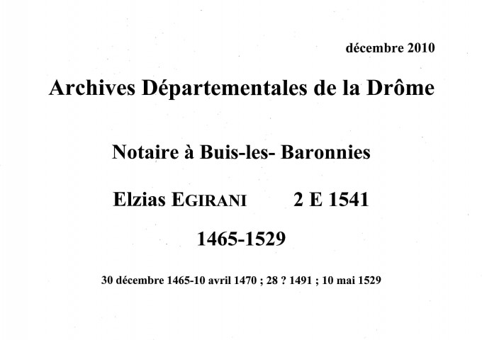 Notes brèves (31 décembre 1465-4 novembre 1467).