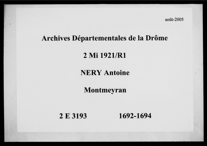 29 septembre 1692-10 mars 1694