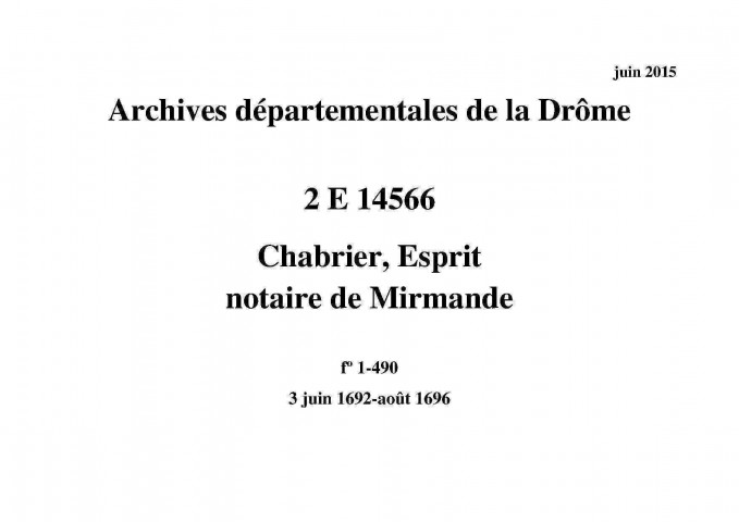 3 juin 1692-août 1696