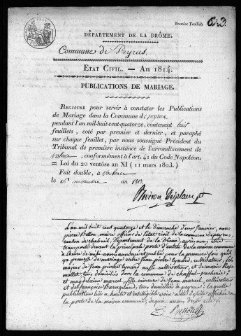 Publications de mariages (1814-1821).