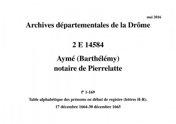 17 décembre 1664-30 décembre 1665