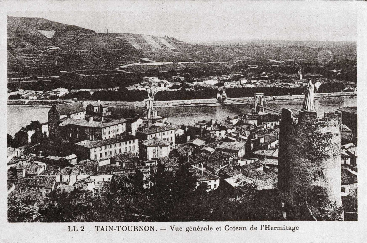 Vue générale de Tain-l'Hermitage et de Tournon (Ardèche) (vers 1920).