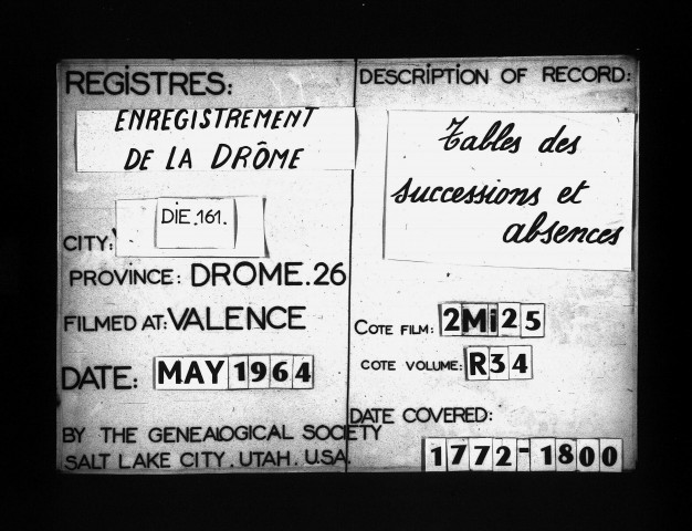 Table des successions acquittées.