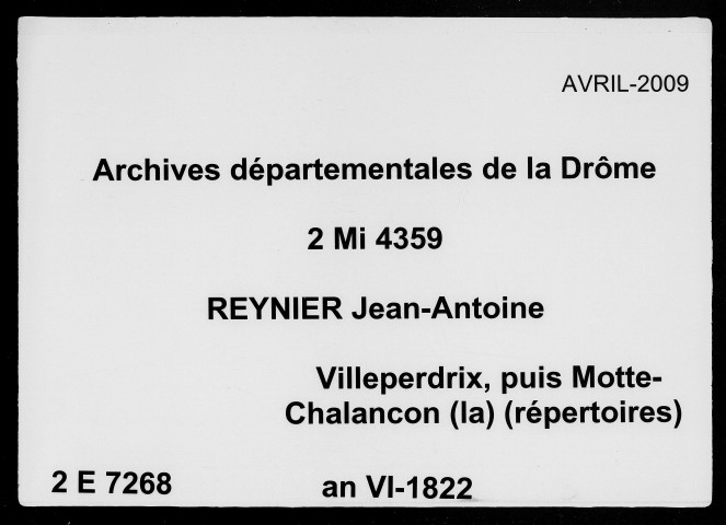 Table (1er vendémiaire an VI-31 décembre 1822).