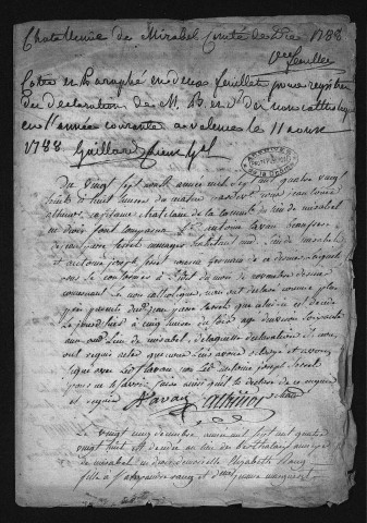 Religon protestante. - Déclarations de naissances, mariages, décès (1788-1789).