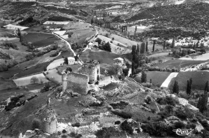 Vue aérienne des vestiges du château.