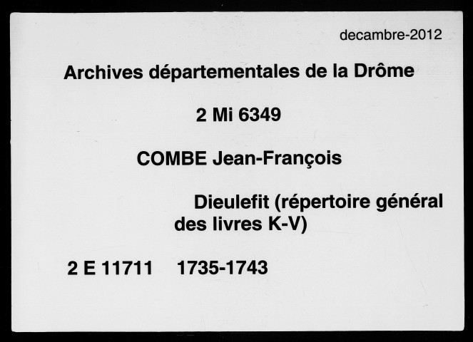 Répertoire général des livres K-V (1er janvier 1735-30 décembre 1743).