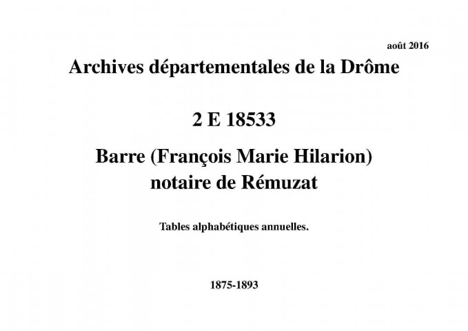 Tables alphabétiques annuelles (1875-1893).