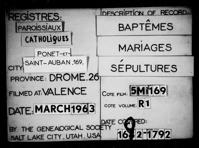 Baptêmes, mariages, sépultures (1682-1792).