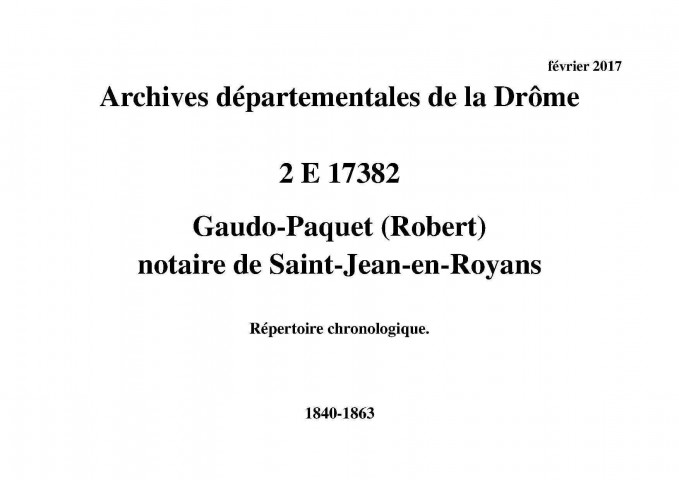Répertoire chronologique (1840-1863).