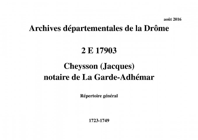 Répertoire général (1723-1749).