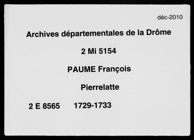 10 octobre 1729-6 mars 1733