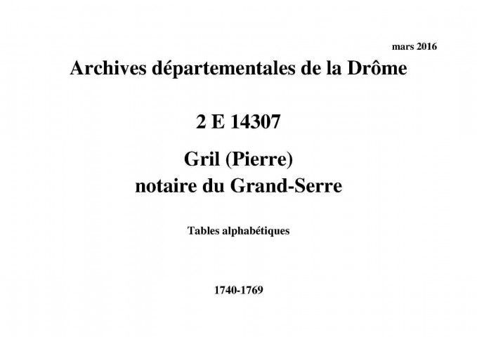 Tables alphabétiques (1740-1769).
