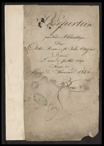 Répertoires alphabétiques (9 juillet 1843-8 mai 1845).