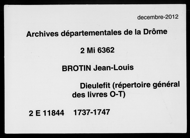 Répertoire général des livres O-T (13 janvier 1737-28 mars 1747).