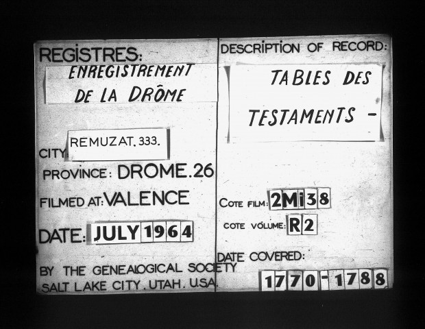 Table des testaments contrôlés.