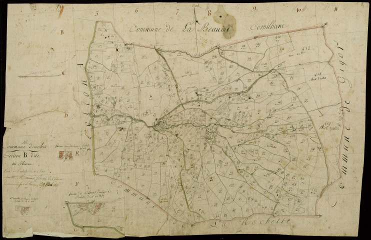 Section B, Echevins (les). Sayn (hameau de), Échevins (hameau des), Aiguillon et Bruyère (maisons) (agrandissements).