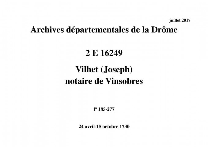 24 avril-15 octobre 1730