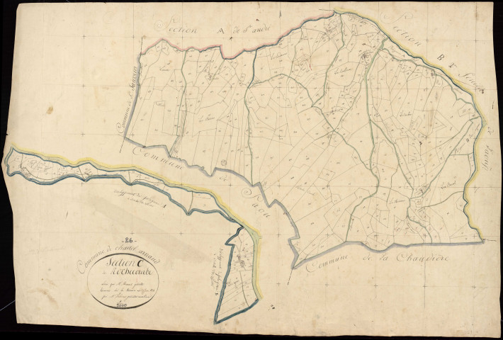Section C, Rochecourbe. Aymes (lieu-dit et hameau des, parcelles n°40-74), Fauries (hameau des) et Rif des Fauries (lieu-dit) (parcelles n° 1-39 bis) (agrandissements).