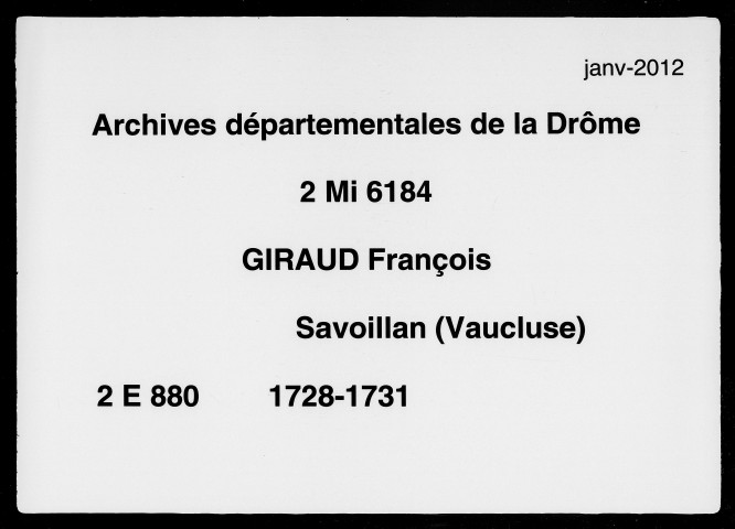 3 janvier 1728-10 décembre 1731