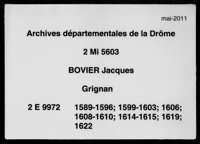 3 janvier 1589-20 août 1622