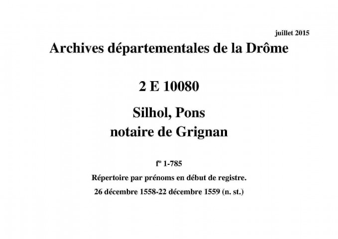 26 décembre 1558-22 décembre 1559 (n. st.)