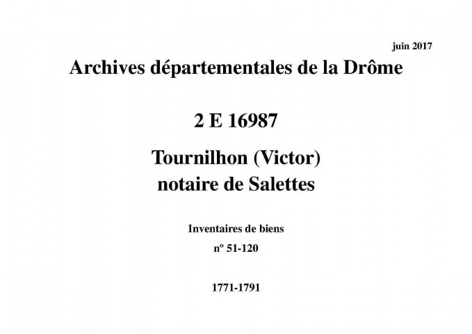 Inventaires de biens (1771-1791).
