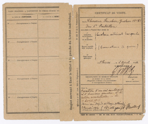 Blessures. - Hospitalisation ; réforme ; pension.