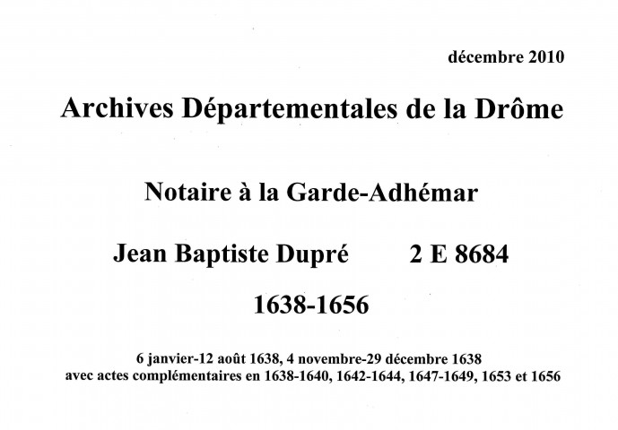 6 janvier-29 décembre 1638