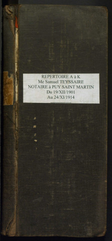 Répertoire général, lettres A à K. (19 décembre 1901-24 novembre 1914).