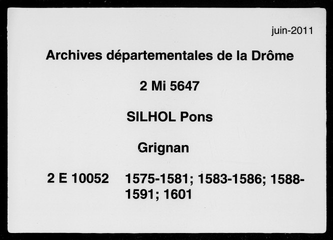 1er janvier 1575-6 novembre 1601