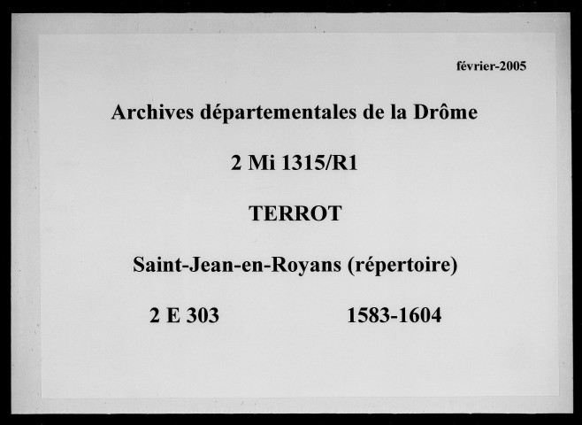 Notes brèves (1583-1604).