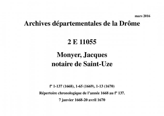 7 janvier 1668-20 avril 1670
