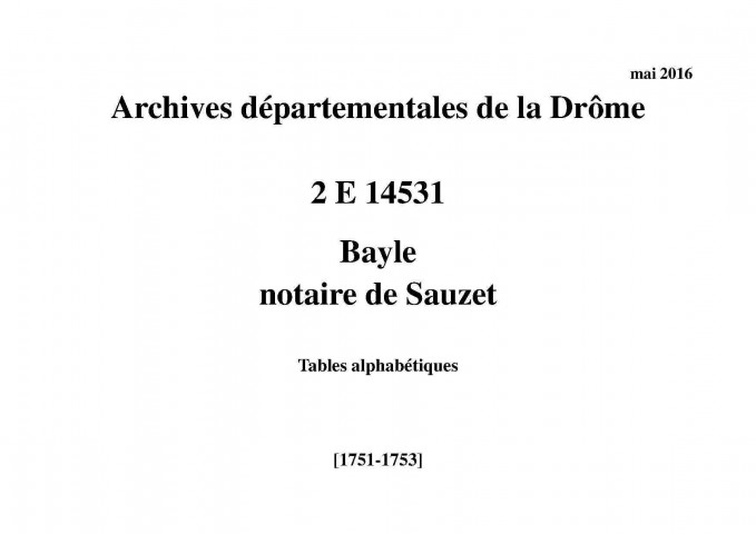 Tables alphabétiques [1751-1753].