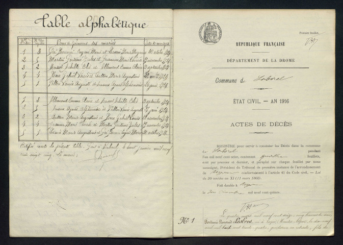 Décès (1916-1924).