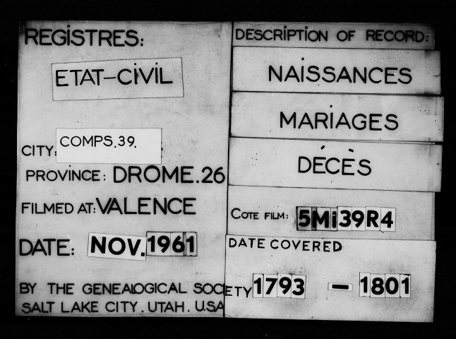 Naissances, mariages, décès (an II-an IX).