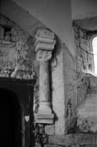 Chastel-Arnaud.- Colonne et chapiteau de l'église Saint-André. Flou